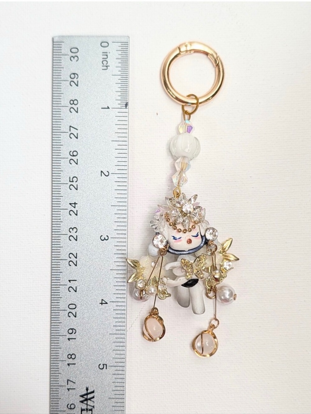 Gold & Pearl Doll Charm Keychain - Picture 3 of 4